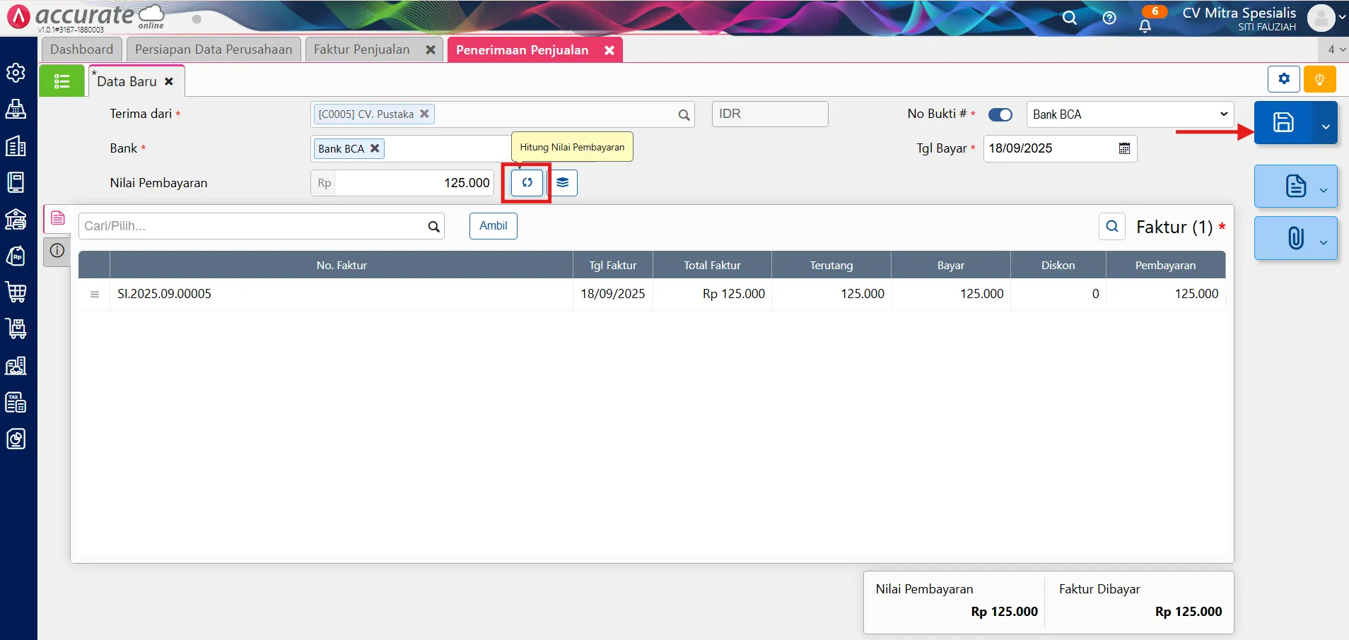 membuat penerimaan penjualan dari faktur